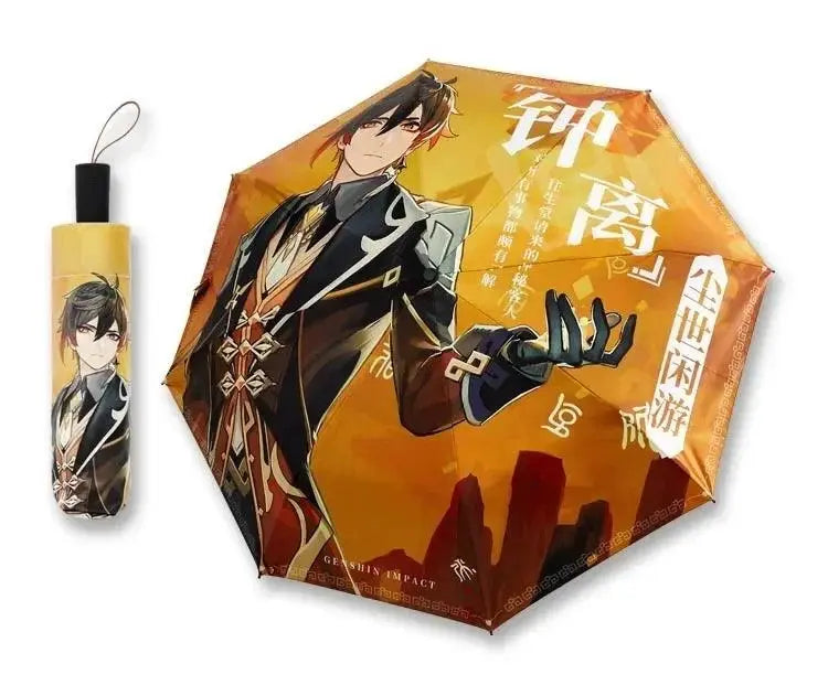 Anime Genshin Impact Umbrella Ganyu Hutao Three-folding UV Blocking Mobile Parasol Genshin Impact waterproof Rain Umbrella Gear - Tophatter Daily Deals
