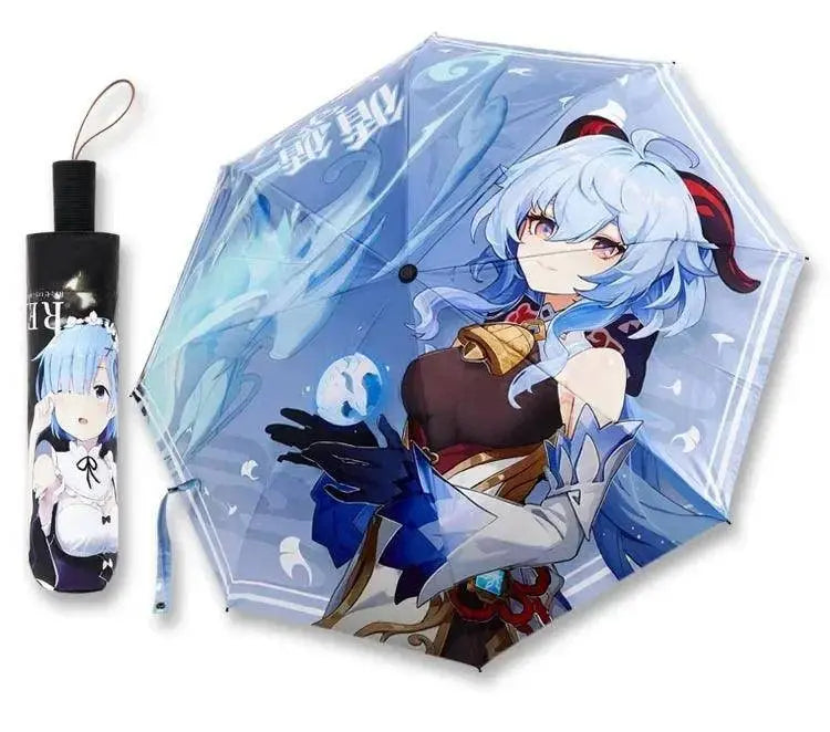 Anime Genshin Impact Umbrella Ganyu Hutao Three-folding UV Blocking Mobile Parasol Genshin Impact waterproof Rain Umbrella Gear Ganyu - Tophatter Daily Deals