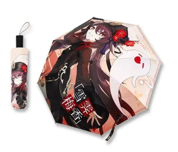Anime Genshin Impact Umbrella Ganyu Hutao Three-folding UV Blocking Mobile Parasol Genshin Impact waterproof Rain Umbrella Gear Hutao - Tophatter Daily Deals