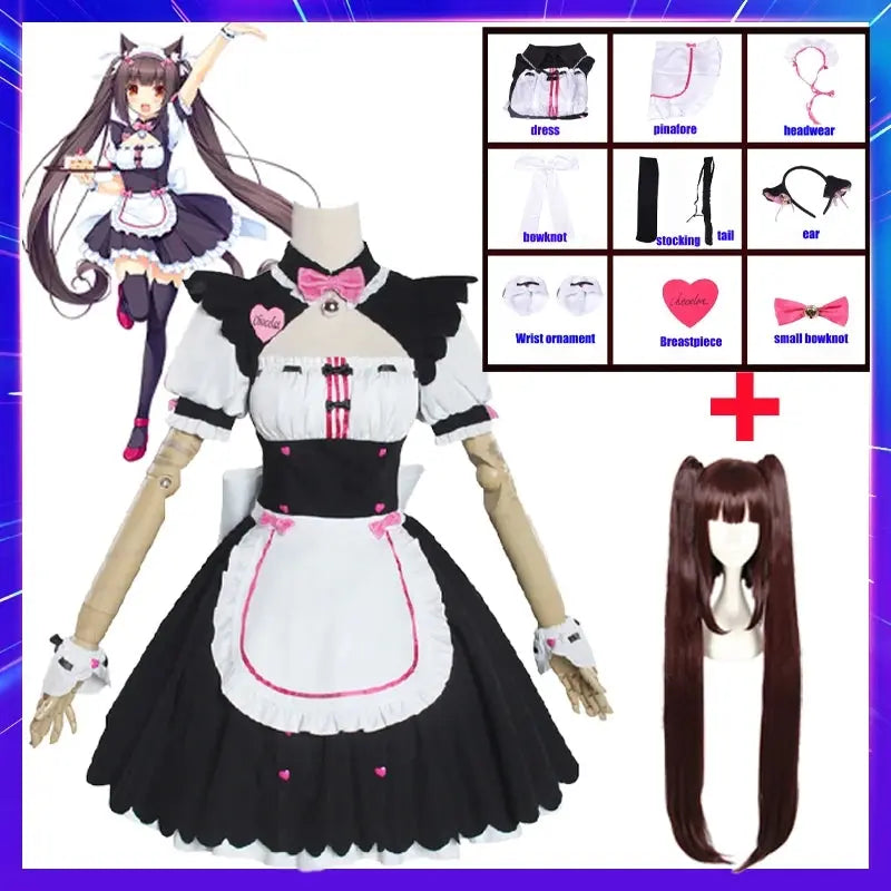 Anime NEKOPARA Chocolate Vanilla Cosplay Costume Cute Cat Neko Lolita Maid Dress Wig Outfits Girl Women Halloween Carnival Skirt - Tophatter Daily Deals