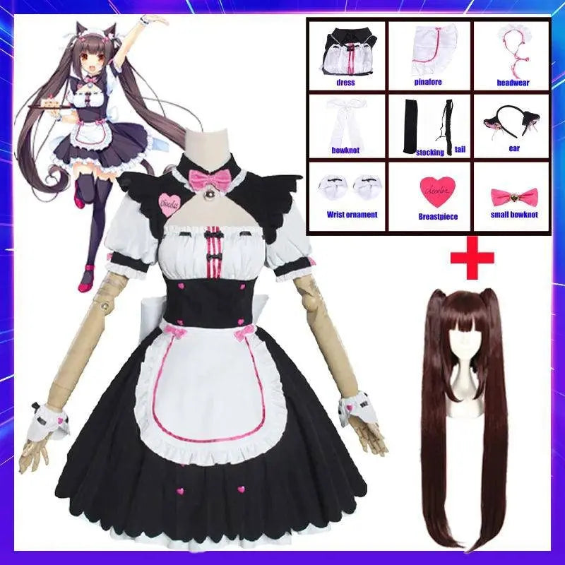 Anime NEKOPARA Chocolate Vanilla Cosplay Costume Cute Cat Neko Lolita Maid Dress Wig Outfits Girl Women Halloween Carnival Skirt custume wig1 Lolita maid - Tophatter Daily Deals