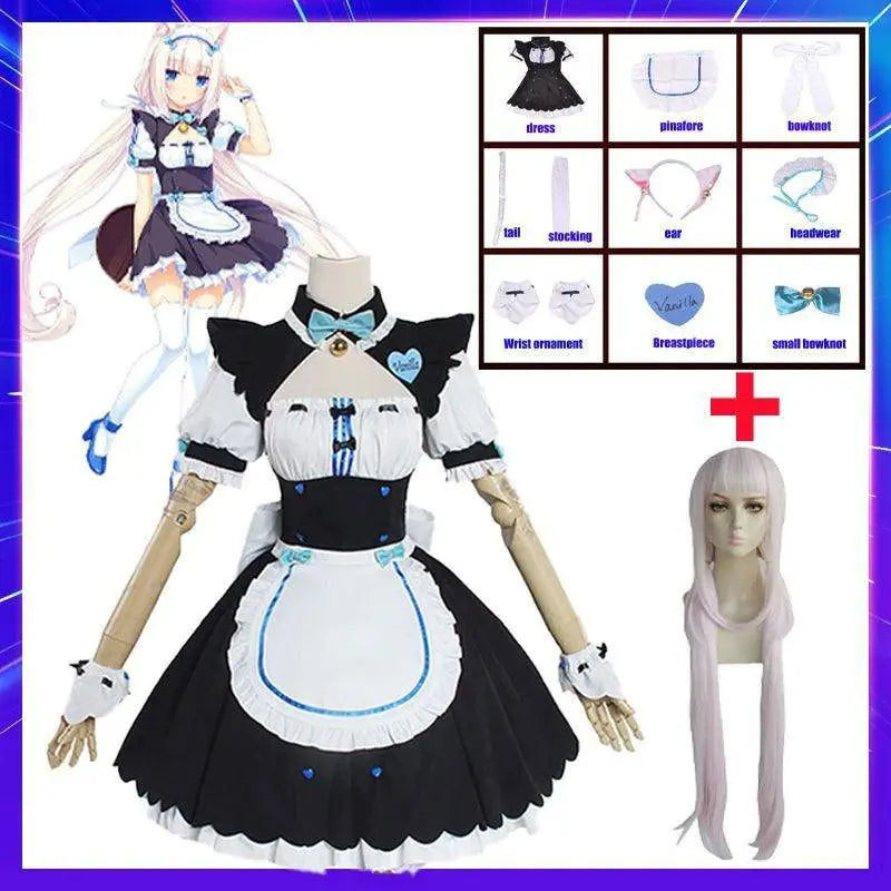 Anime NEKOPARA Chocolate Vanilla Cosplay Costume Cute Cat Neko Lolita Maid Dress Wig Outfits Girl Women Halloween Carnival Skirt custume wig2 Lolita maid - Tophatter Daily Deals