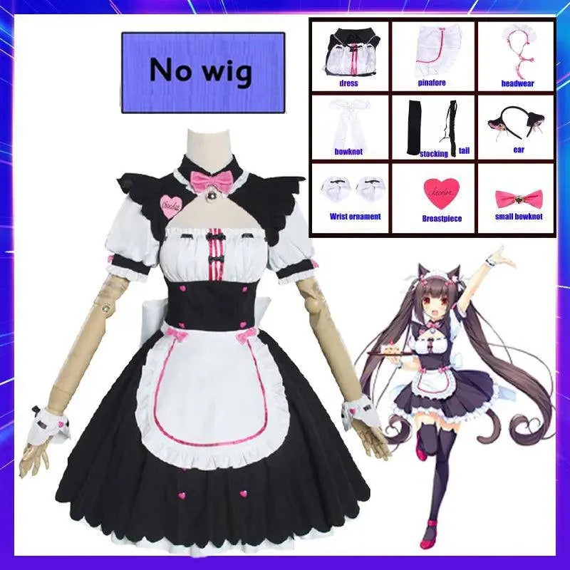 Anime NEKOPARA Chocolate Vanilla Cosplay Costume Cute Cat Neko Lolita Maid Dress Wig Outfits Girl Women Halloween Carnival Skirt custume1 Lolita maid - Tophatter Daily Deals