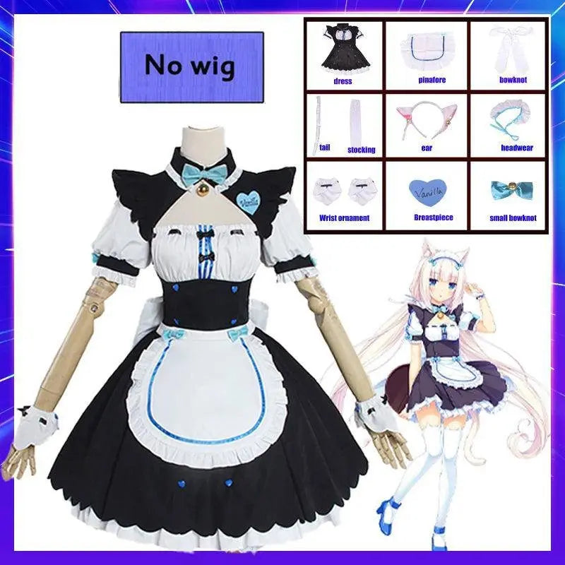 Anime NEKOPARA Chocolate Vanilla Cosplay Costume Cute Cat Neko Lolita Maid Dress Wig Outfits Girl Women Halloween Carnival Skirt custume2 Lolita maid - Tophatter Daily Deals