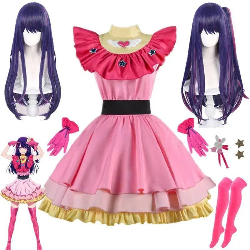 Anime OSHI NO KO Ai Hoshino Cosplay Costume Dress Lolita Skirt Pink Uniform Bunny Hairpin Halloween Carnival Party Clothes - Tophatter Daily Deals
