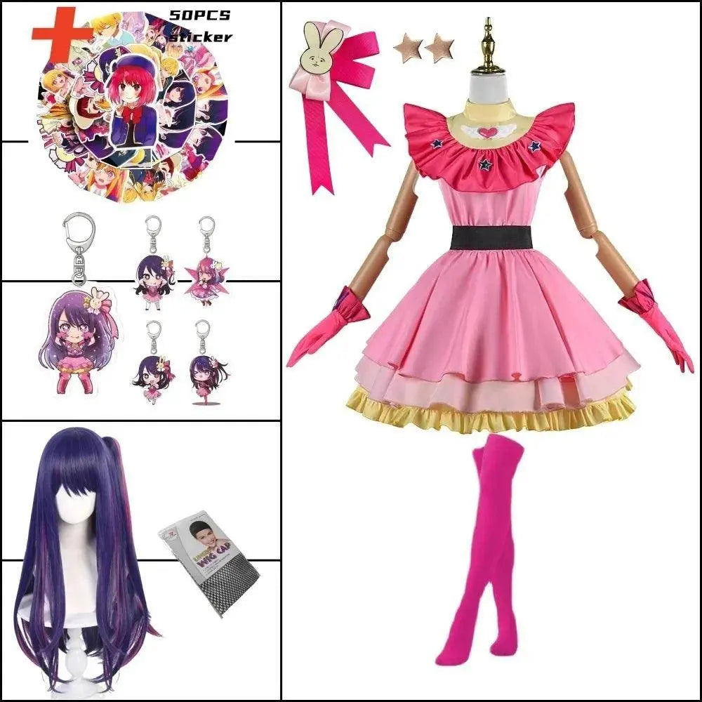 Anime OSHI NO KO Ai Hoshino Cosplay Costume Dress Lolita Skirt Pink Uniform Bunny Hairpin Halloween Carnival Party Clothes D1 CHINA | anime - Tophatter Daily Deals