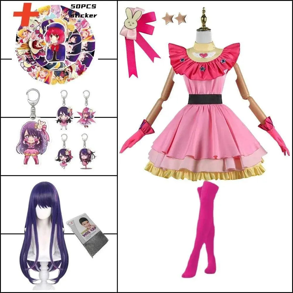 Anime OSHI NO KO Ai Hoshino Cosplay Costume Dress Lolita Skirt Pink Uniform Bunny Hairpin Halloween Carnival Party Clothes C1 CHINA | anime - Tophatter Daily Deals