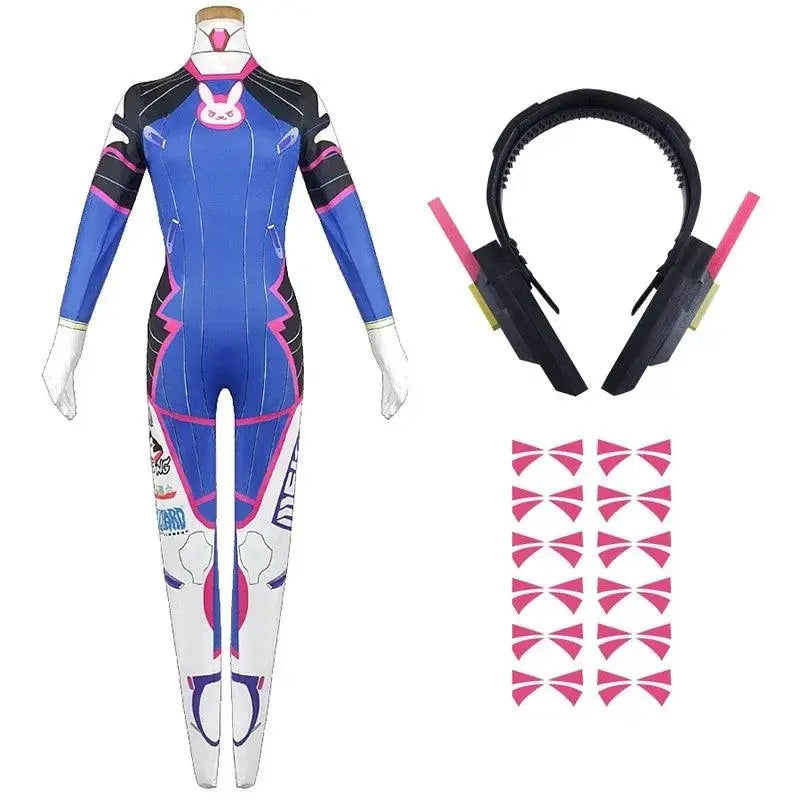 Anime Woman Jumpsuit Tights Dva Cosplay Costume Game Zentai Wig Cosplay Props Headphone Suit D.Va Cos Party Halloween Costumes Clothes earphone - Tophatter Daily Deals