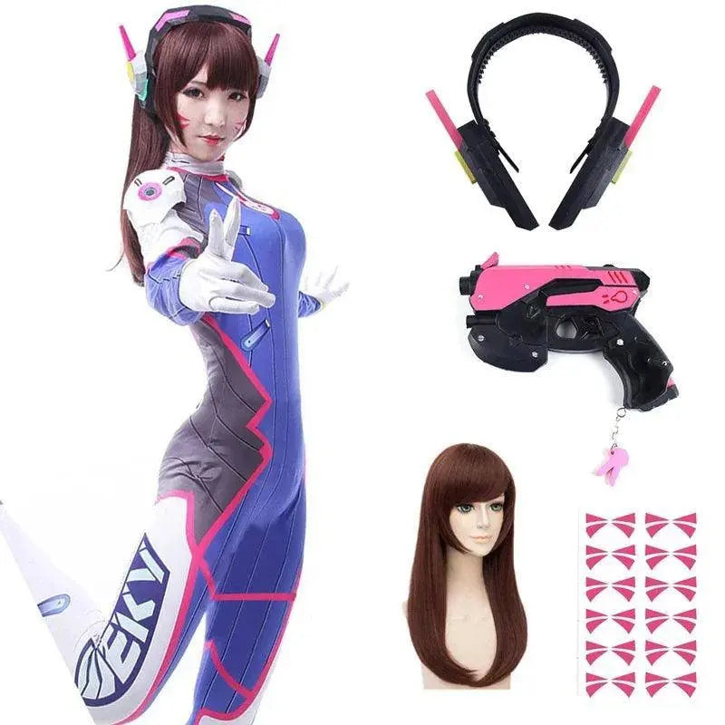 Anime Woman Jumpsuit Tights Dva Cosplay Costume Game Zentai Wig Cosplay Props Headphone Suit D.Va Cos Party Halloween Costumes five-piece set - Tophatter Daily Deals
