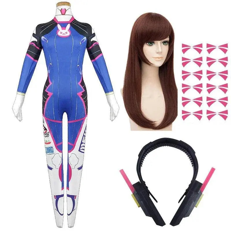 Anime Woman Jumpsuit Tights Dva Cosplay Costume Game Zentai Wig Cosplay Props Headphone Suit D.Va Cos Party Halloween Costumes Clothe Headphone Wig - Tophatter Daily Deals