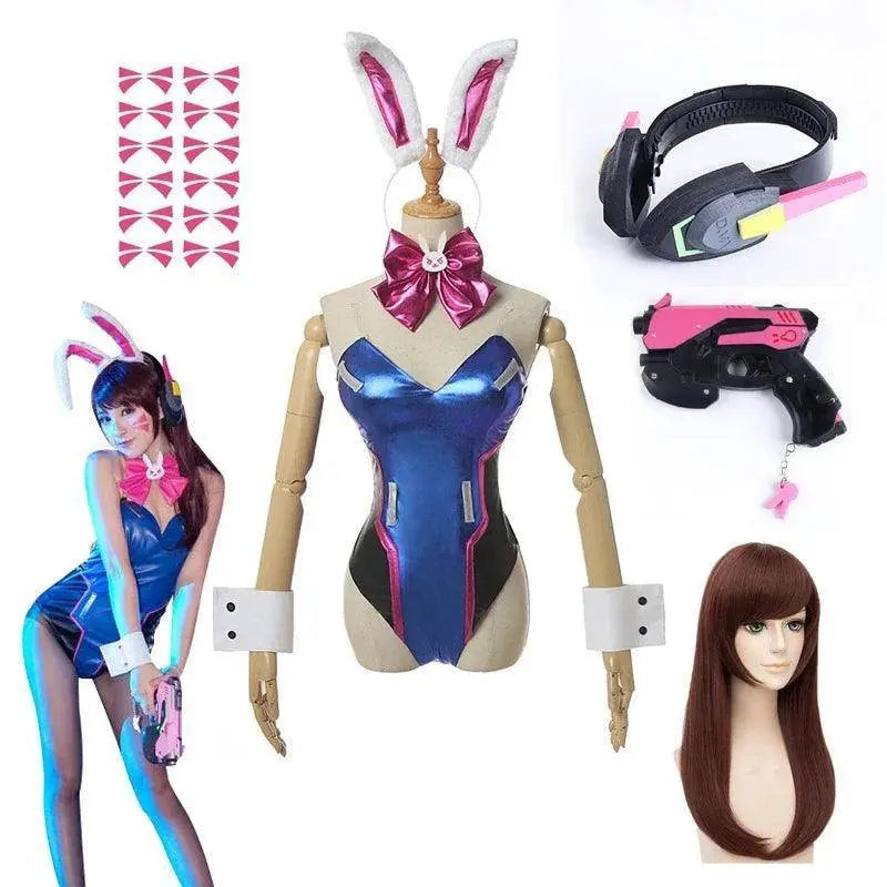 Anime Woman Jumpsuit Tights Dva Cosplay Costume Game Zentai Wig Cosplay Props Headphone Suit D.Va Cos Party Halloween Costumes Dva bunny girl set - Tophatter Daily Deals