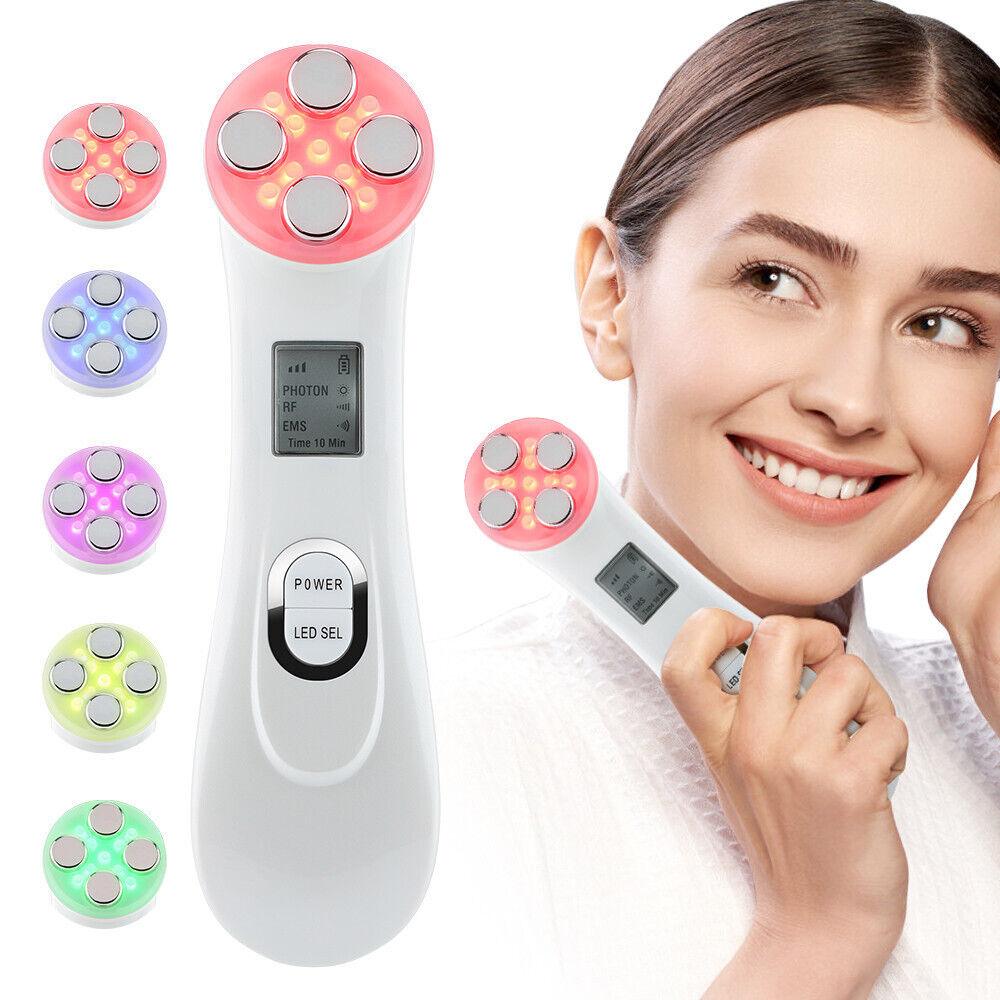 Face Tightener Machine - 5 in1 LED RF Skin Beauty Instrument Ultrasonic Face Massager Anti-aging Device Health & Beauty - Tophatter Daily Deals