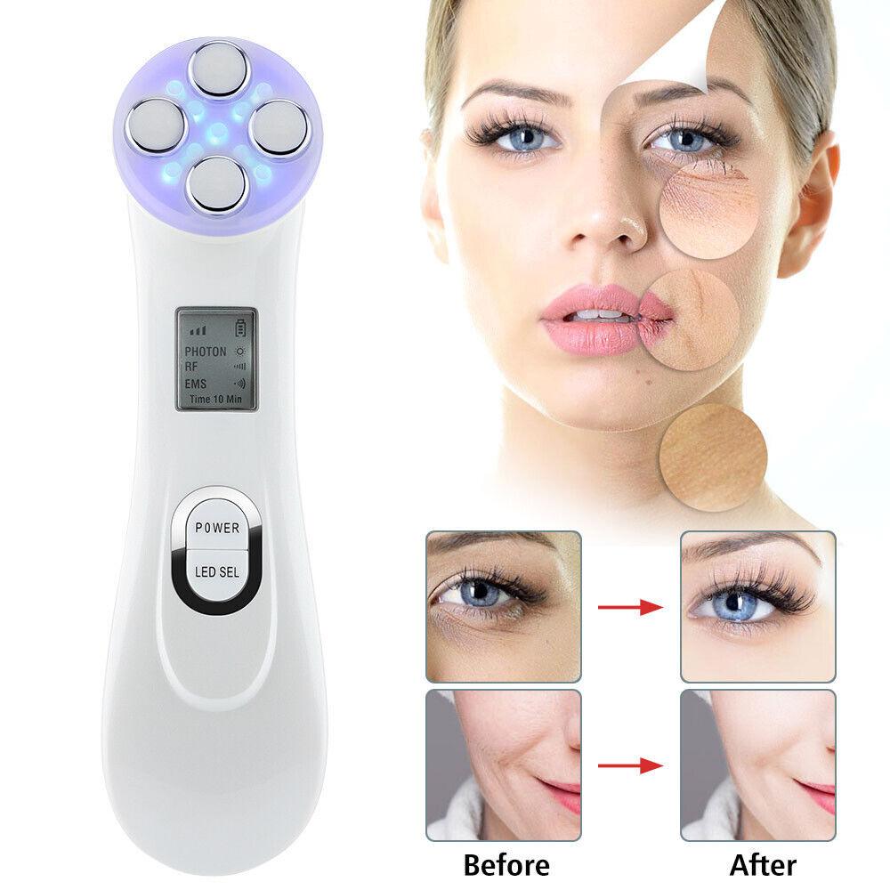 Face Tightener Machine - 5 in1 LED RF Skin Beauty Instrument Ultrasonic Face Massager Anti-aging Device Health & Beauty - Tophatter Daily Deals