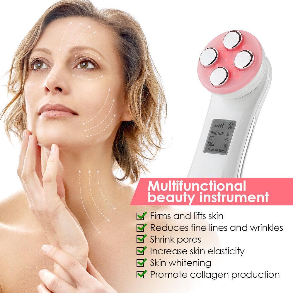 Face Tightener Machine - 5 in1 LED RF Skin Beauty Instrument Ultrasonic Face Massager Anti-aging Device Health & Beauty - Tophatter Daily Deals