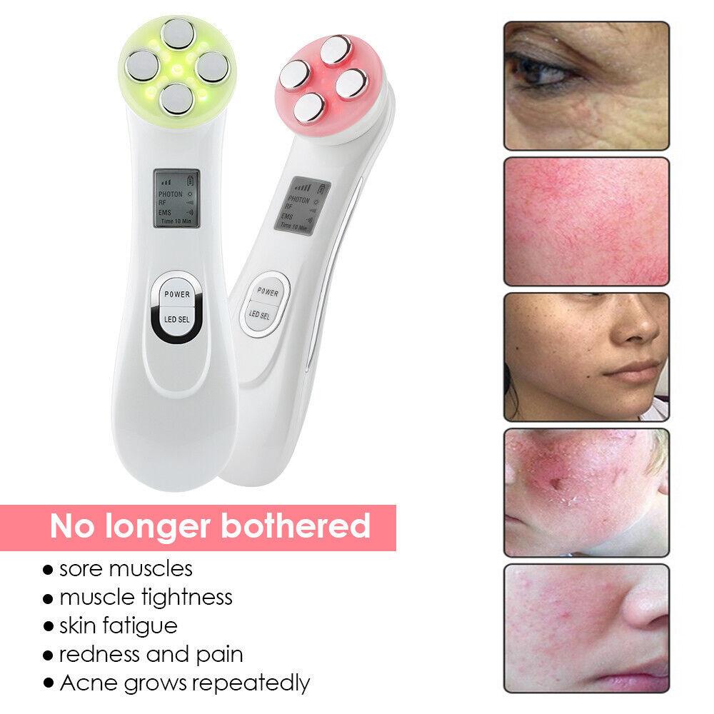 Face Tightener Machine - 5 in1 LED RF Skin Beauty Instrument Ultrasonic Face Massager Anti-aging Device Health & Beauty - Tophatter Daily Deals