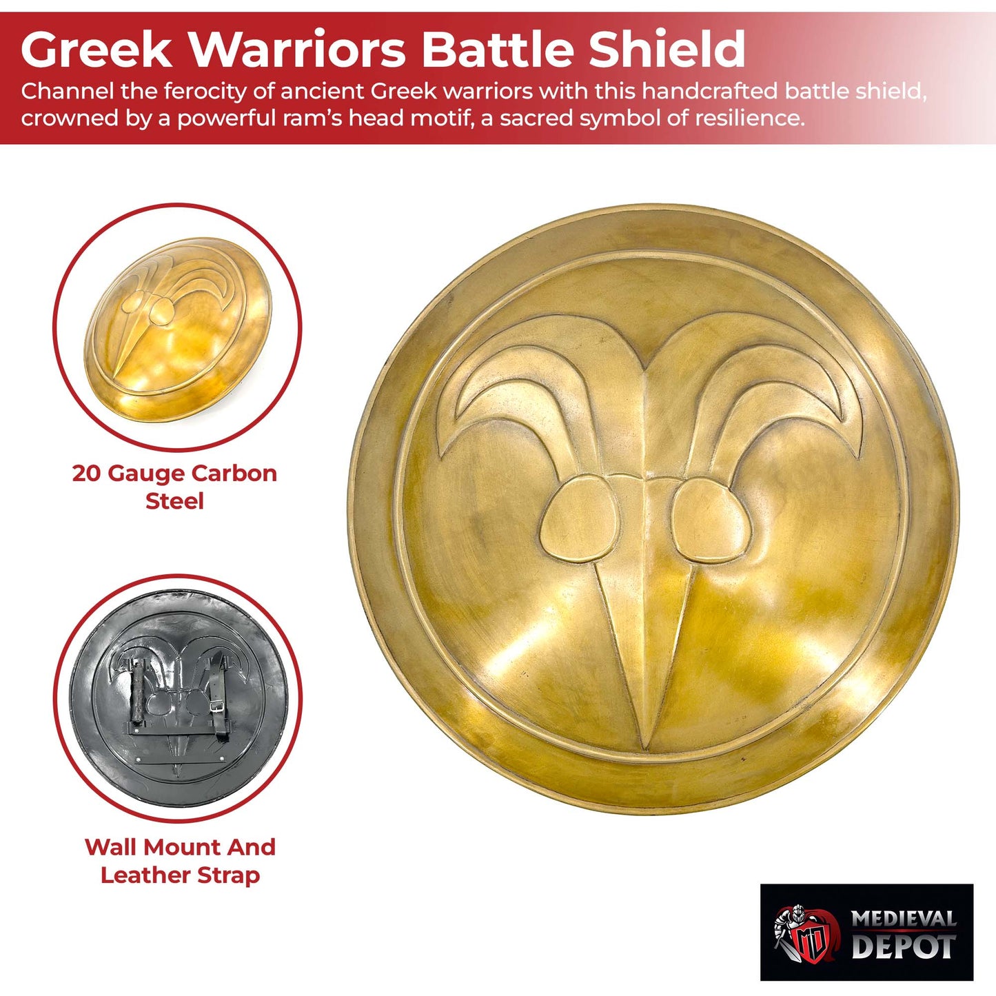 Antiqued Greek Cimmerian Barbarian Ram's Head Battle Shield Shield - Tophatter Daily Deals
