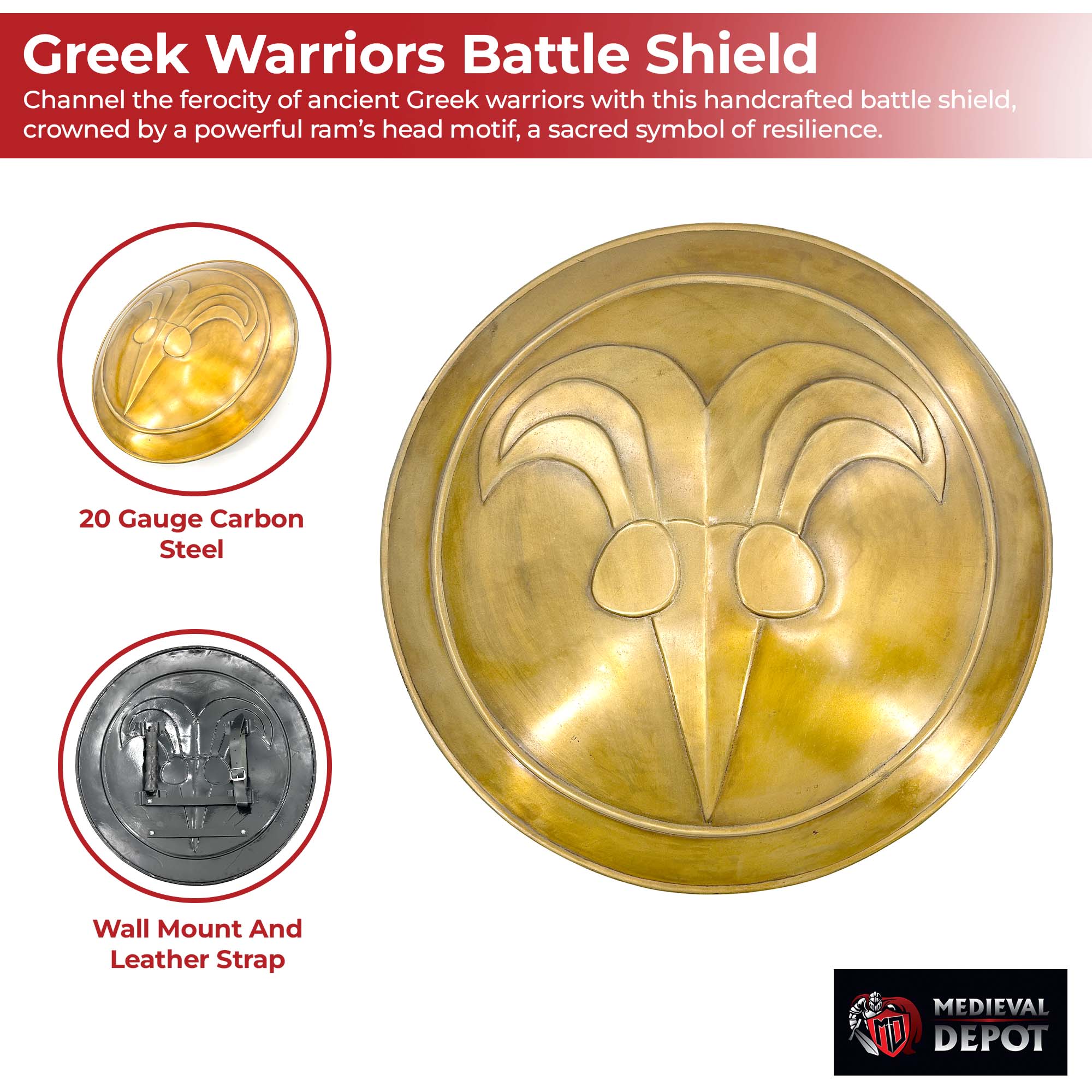 Antiqued Greek Cimmerian Barbarian Ram's Head Battle Shield Shield - Tophatter Daily Deals