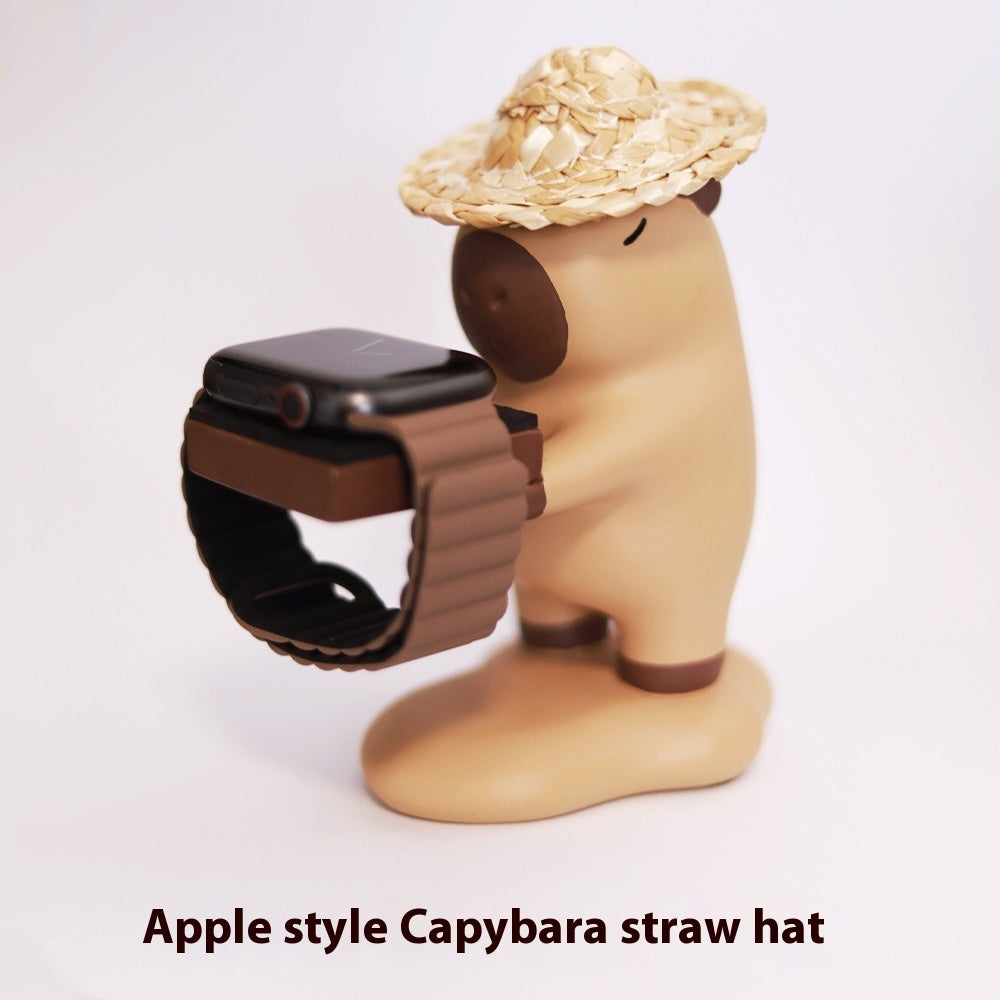 Apple Watch Capybara Charger Holder Straw Hat Decor - Tophatter Daily Deals