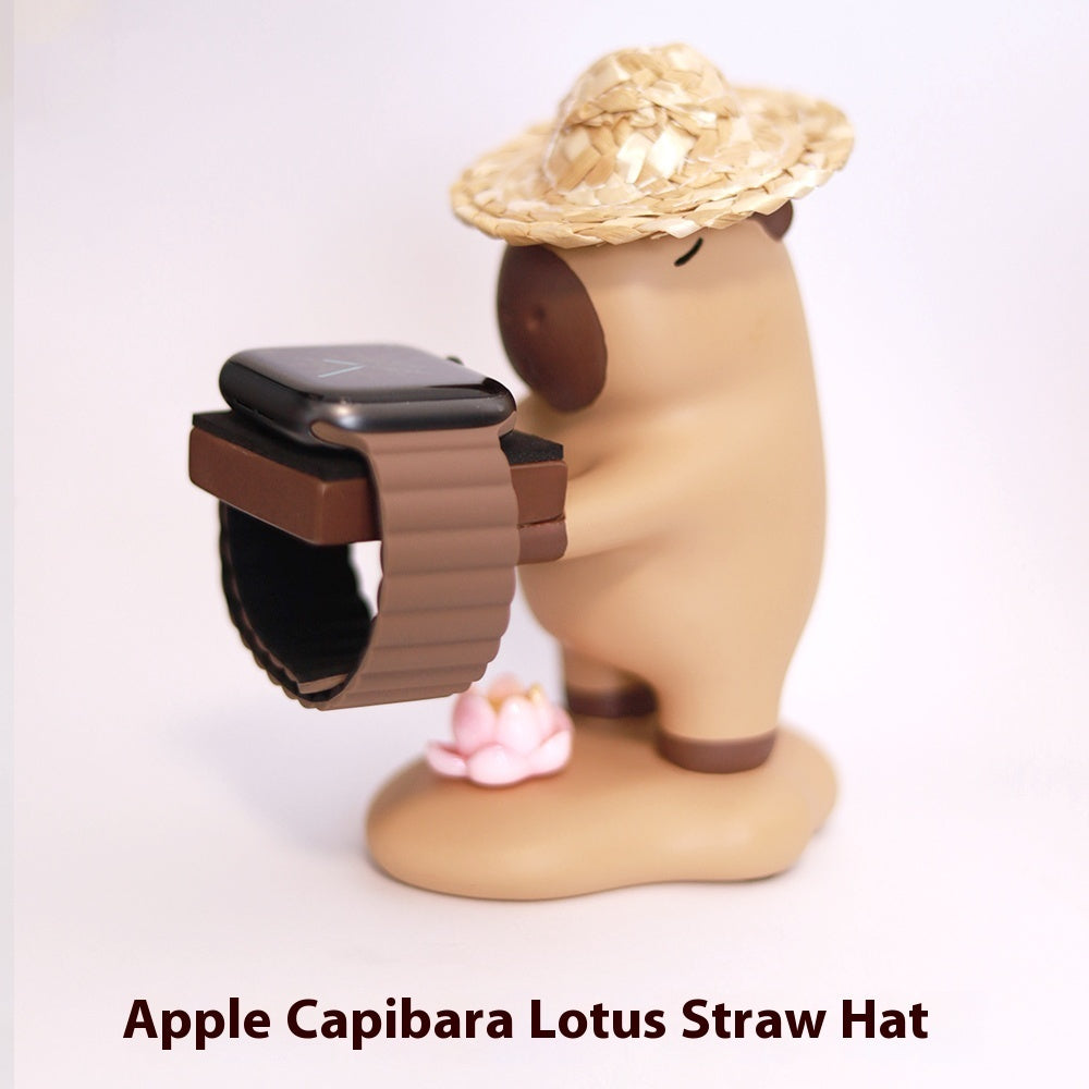 Apple Watch Capybara Charger Holder Lotus + Straw Hat Decor - Tophatter Daily Deals