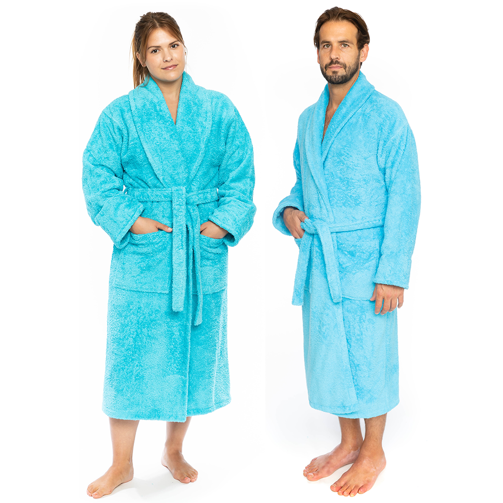 Classic Turkish Combed Cotton Luxurious Thick Unisex Bathrobes Aqua Robes - Tophatter Daily Deals