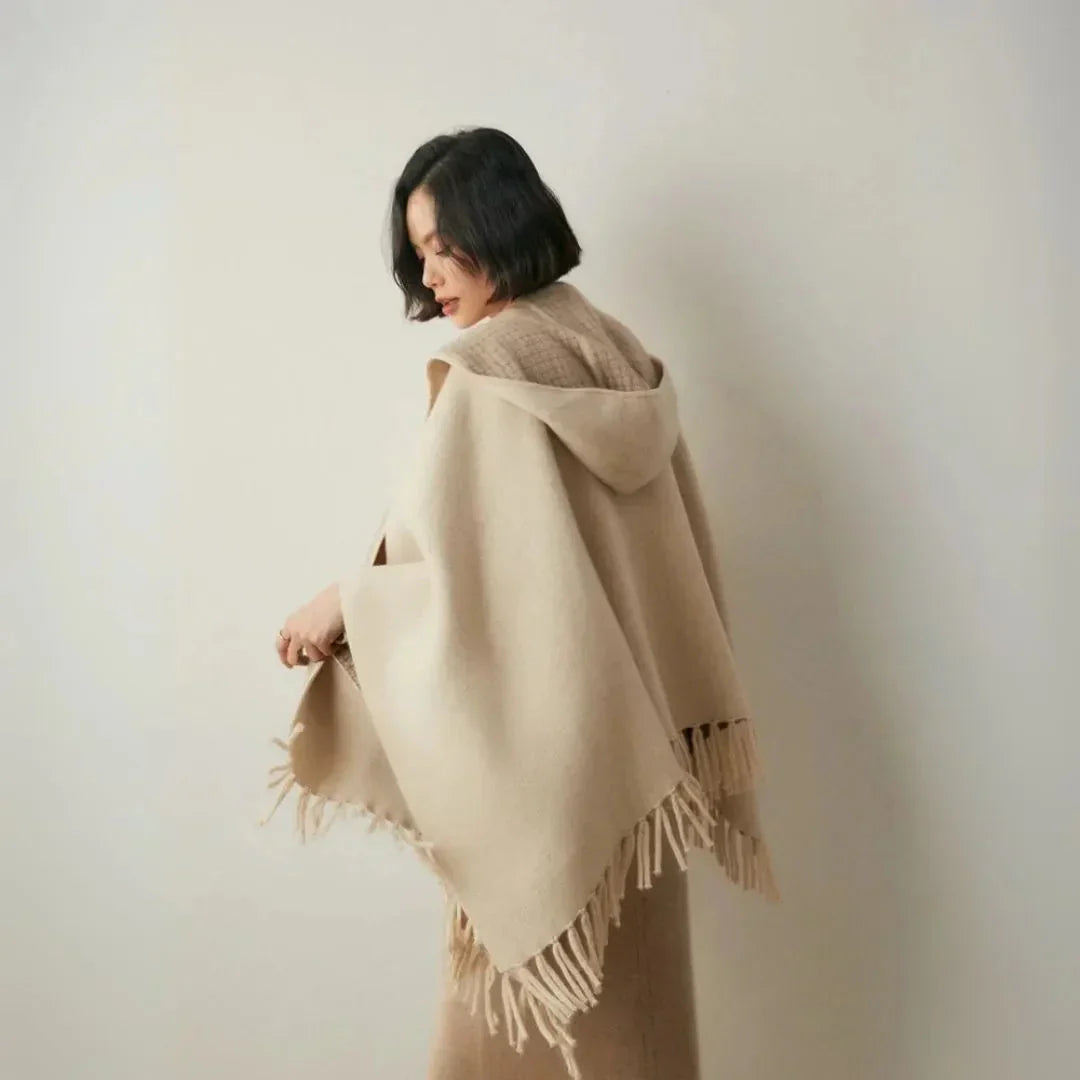 Lightweight Cozy Women's Poncho - Hooded Draped, Cashmere - Tophatter Daily Deals
