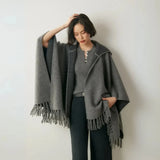 Lightweight Cozy Women's Poncho - Hooded Draped, Cashmere Dark Gray - Tophatter Daily Deals
