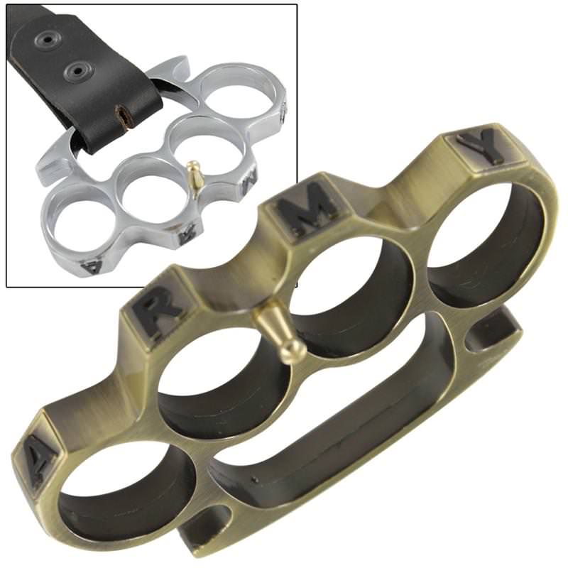 Army Strong Antiqued Brass Knuckle Buckle Collectible Weapons - Tophatter Daily Deals