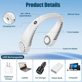 Portable Neck Fans - Portable 5 Speed Neck Fan USB Rechargeable Neckband Bladeless Cooler Apparel & Accessories - Tophatter Daily Deals