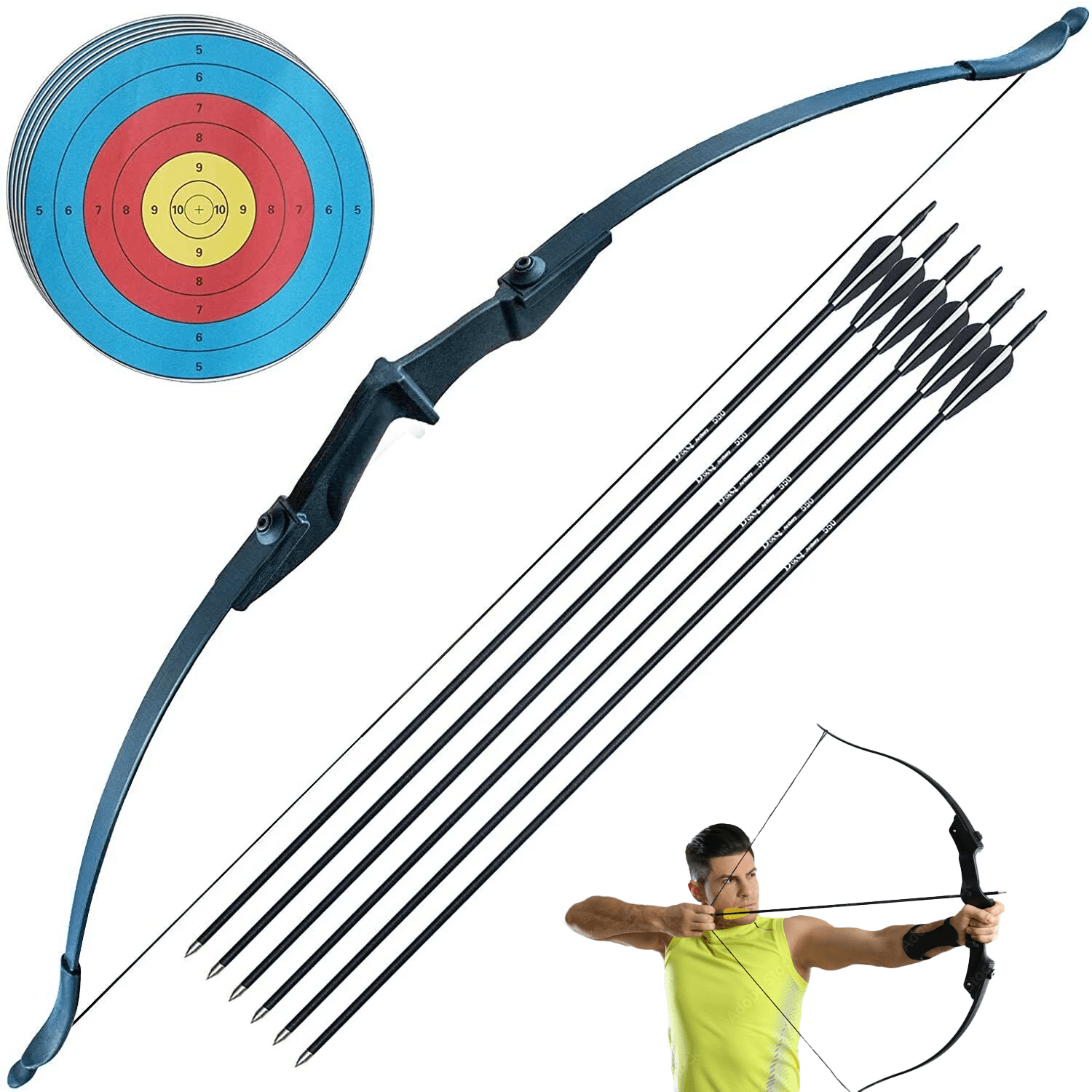 Hunting Bow and Arrow Set - 40lb Long Bow Archery Takedown Recurve Bow and Arrow Set Hunting Training Target Sports & Outdoor - Tophatter Daily Deals
