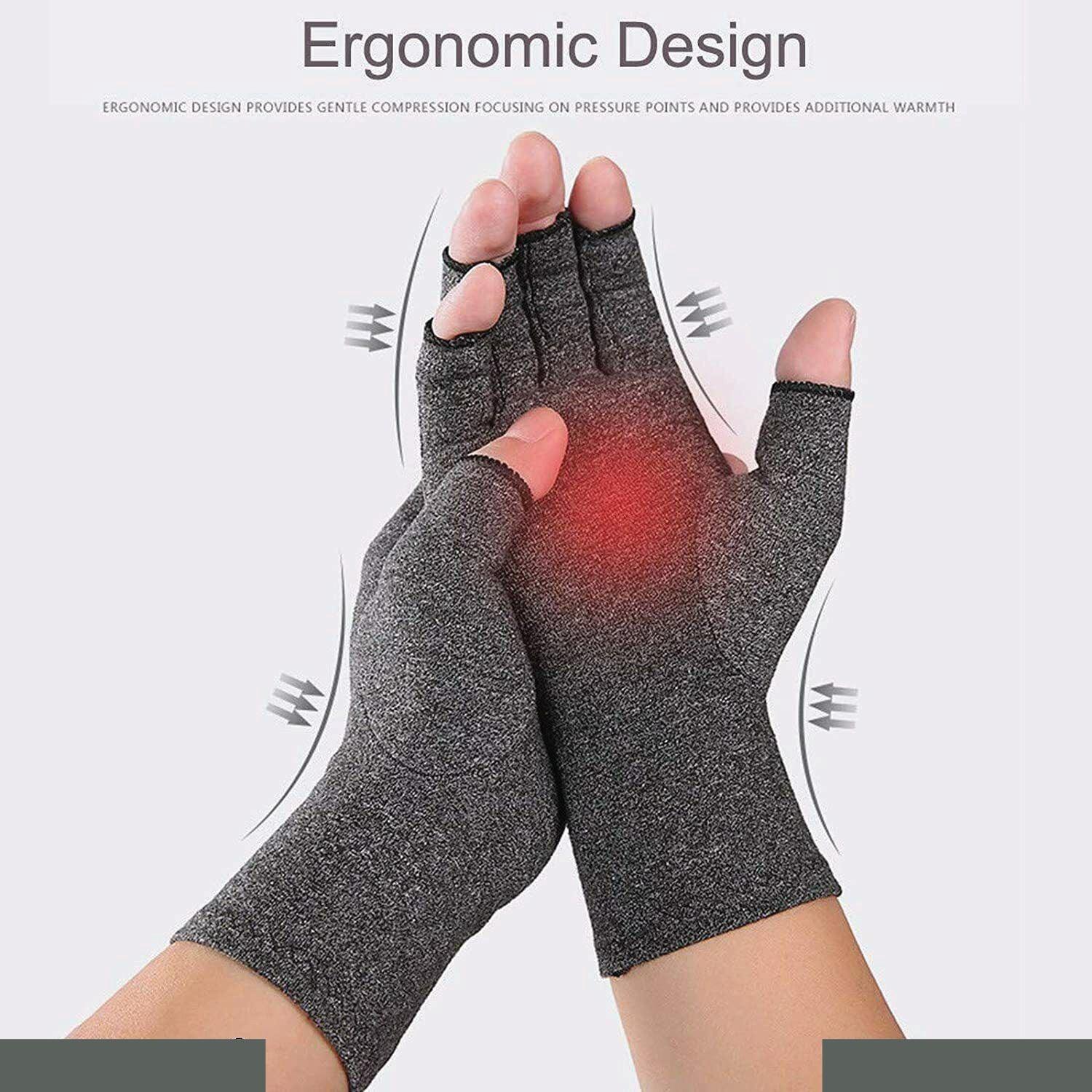 Compression Gloves for Arthritis - Fingerless Pain Relief Arthritic Hands Rheumatoid Anti Arthritis Elastic Gloves Grey Gloves - Tophatter Daily Deals