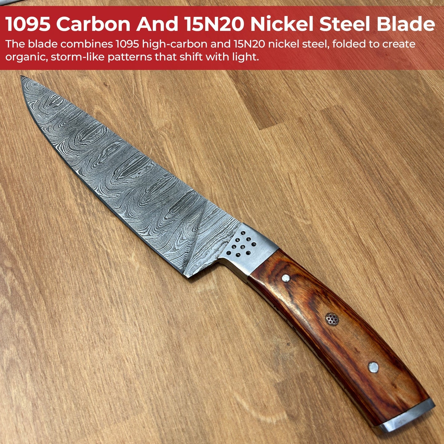 Artisan Forged Handcrafted Damascus Chef Knife with Chestnut Handle Kitchen Knife - Tophatter Daily Deals