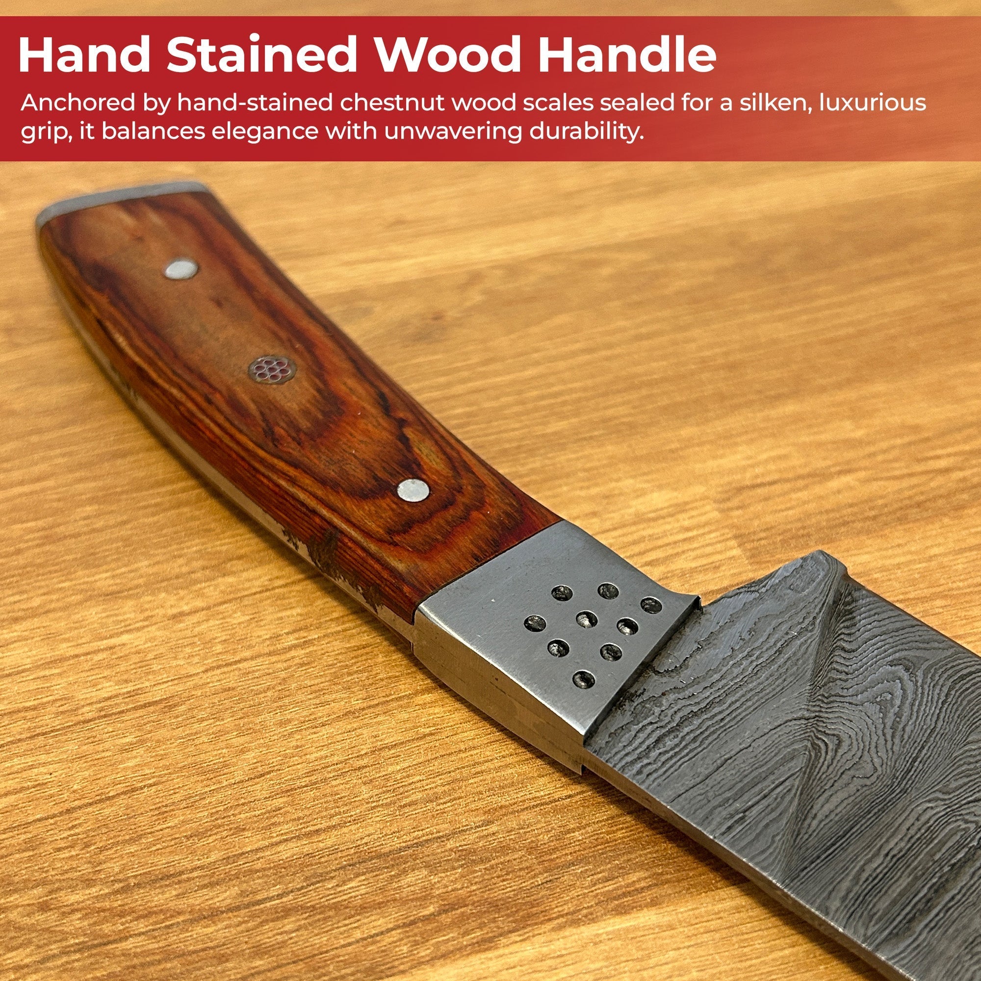 Artisan Forged Handcrafted Damascus Chef Knife with Chestnut Handle Kitchen Knife - Tophatter Daily Deals
