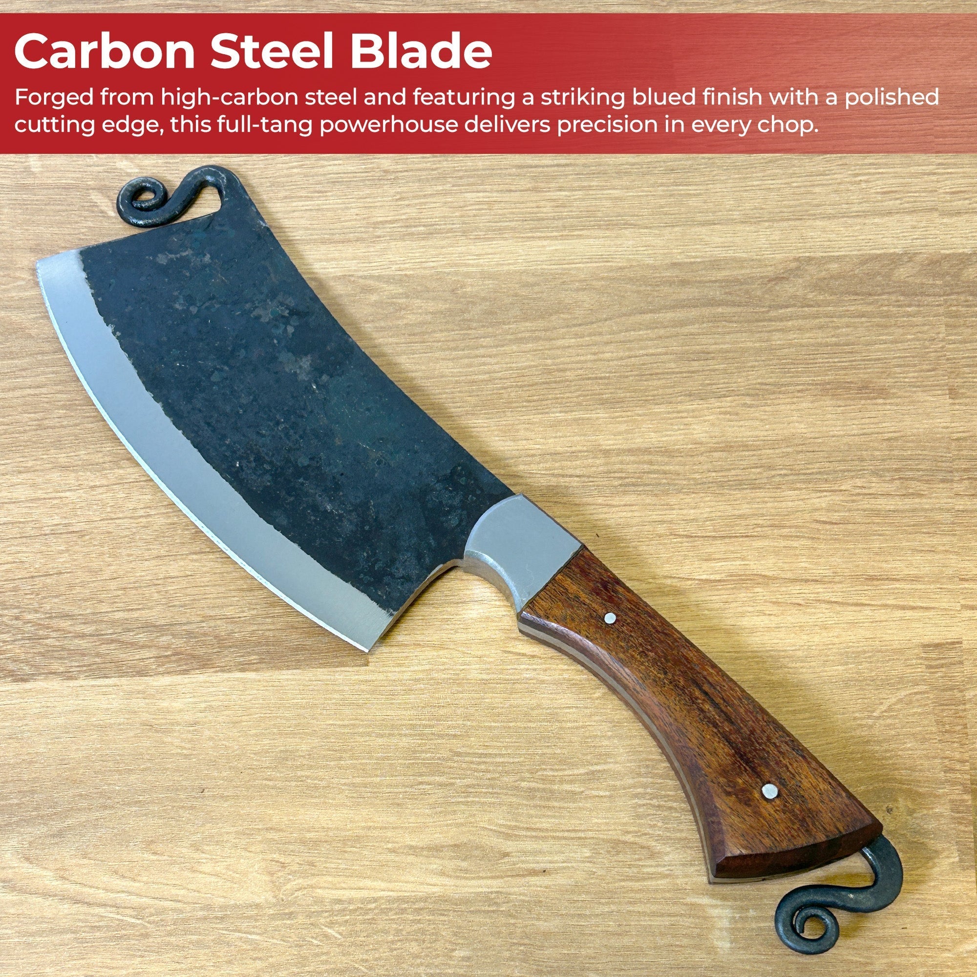 Artisan Forged Full Tang Kitchen Cleaver with Leather Sheath Kitchen Knife - Tophatter Daily Deals