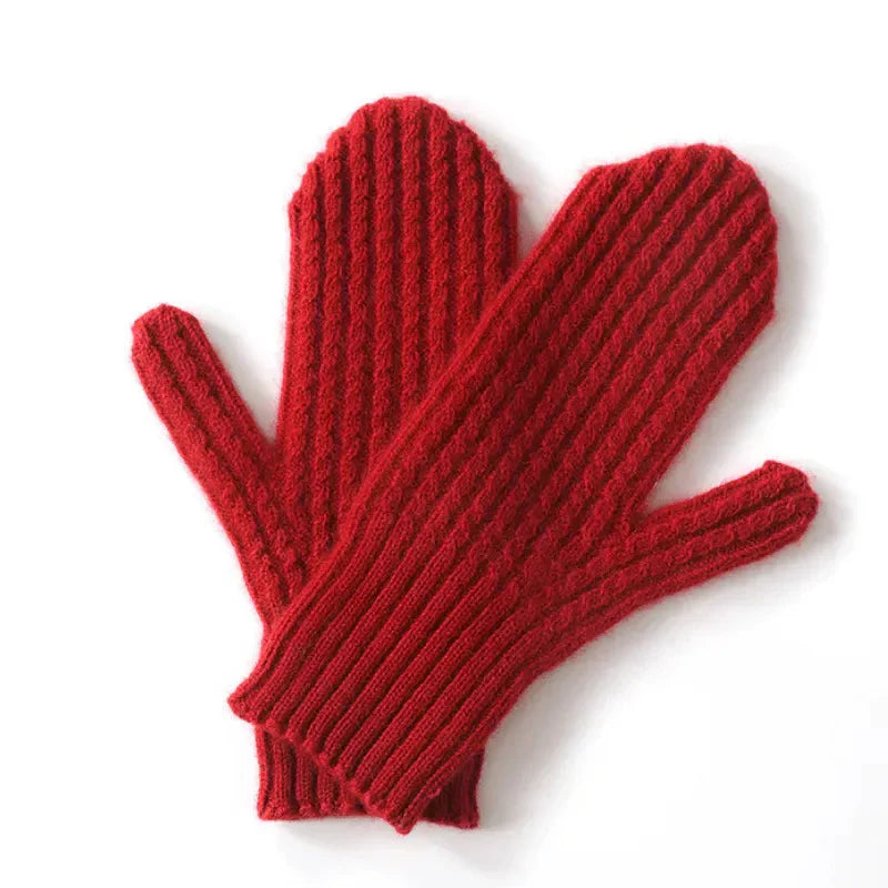 Warm Women's Mittens - Fitted Ribbed Cuff, Wool, Winter Red - Tophatter Daily Deals