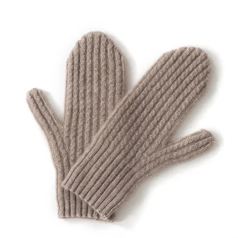 Warm Women's Mittens - Fitted Ribbed Cuff, Wool, Winter Tan - Tophatter Daily Deals