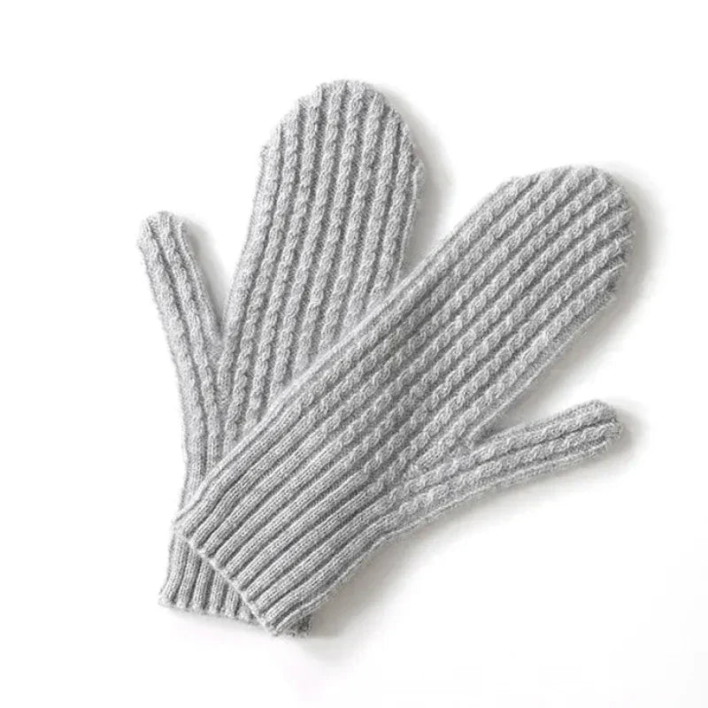 Warm Women's Mittens - Fitted Ribbed Cuff, Wool, Winter Light Gray - Tophatter Daily Deals