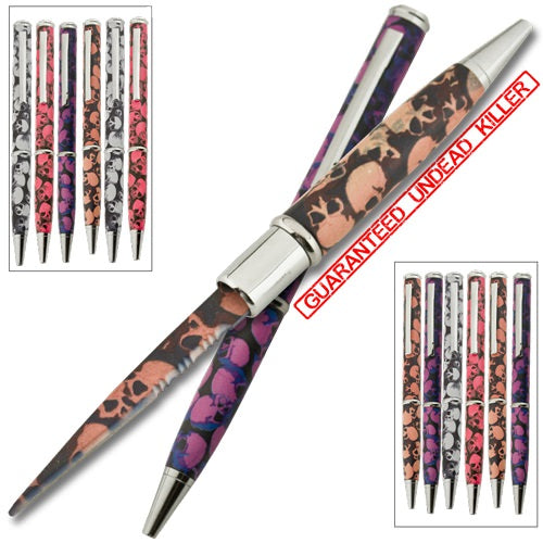 One Dozen Assorted Color Death Skulls Pen With Hidden Knife - Tophatter's Guns'N'Weapons Store Collectible Weapons - Tophatter Daily Deals