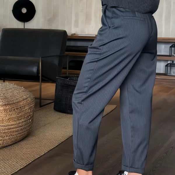 Breathable women's tailored trousers – feminine cut, subtle striped pattern, for office and meetings pantsuit - Tophatter Daily Deals