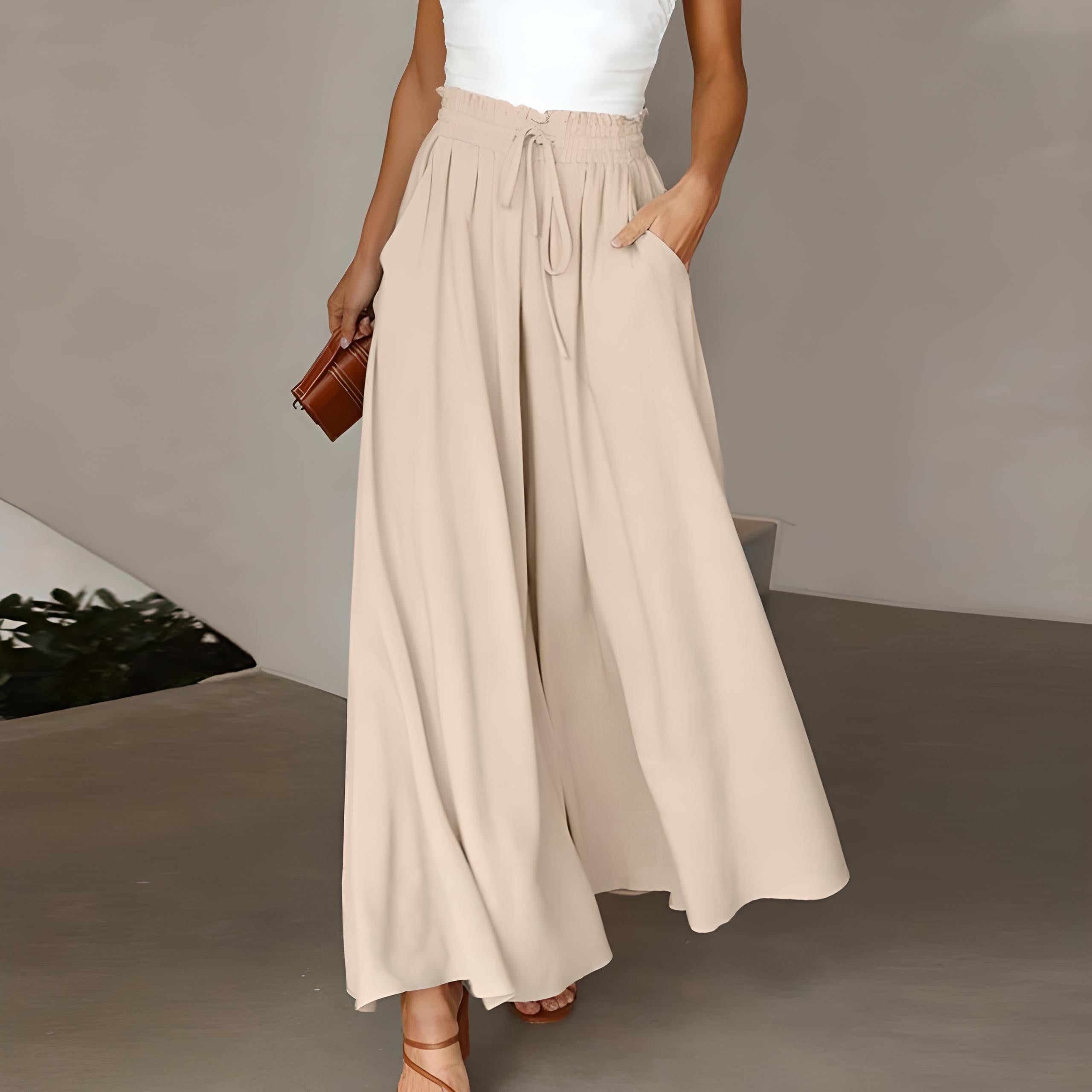 Breathable women's wide-leg pants – casual cut, comfortable fabric, for everyday wear Beige Women's sportswear - Tophatter Daily Deals