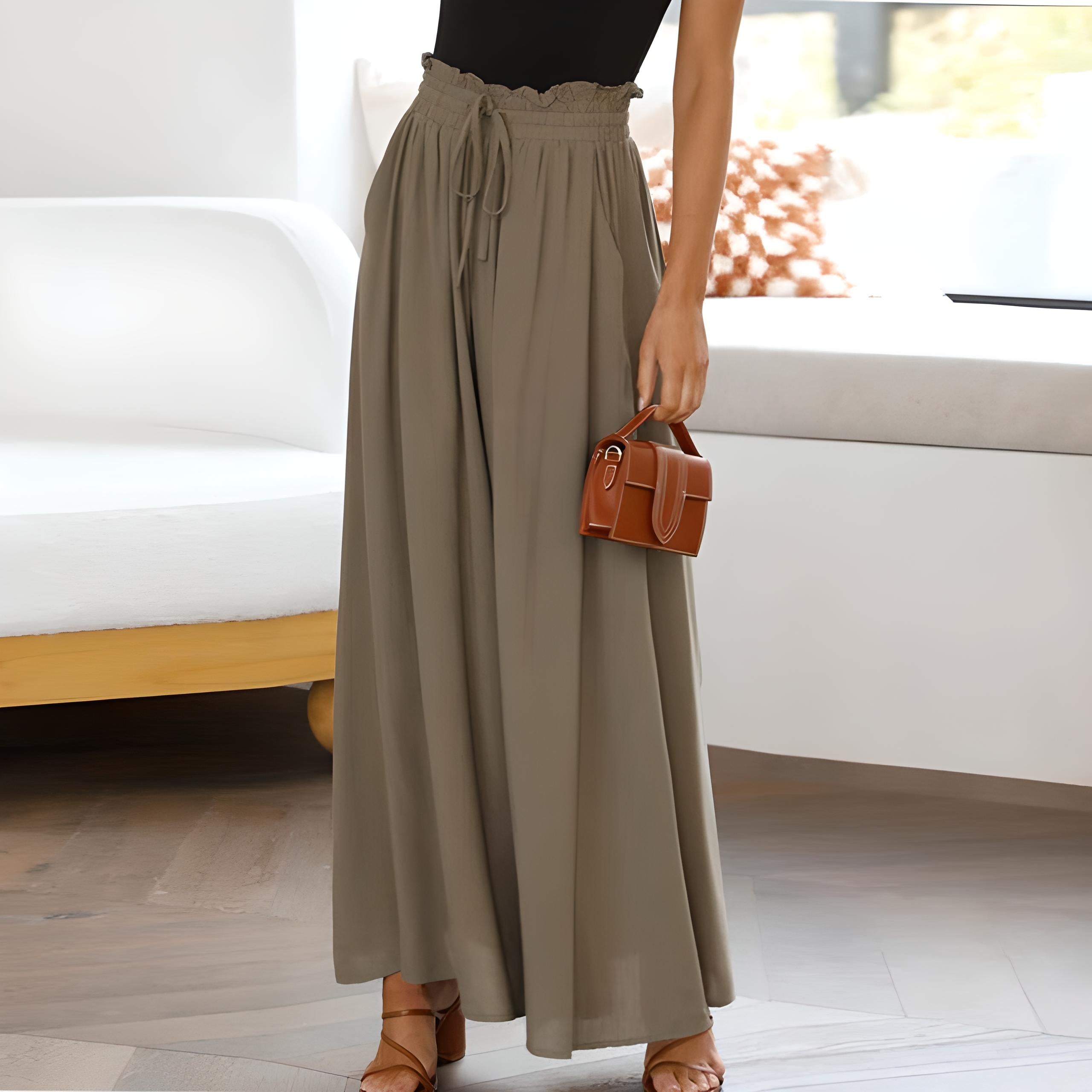 Breathable women's wide-leg pants – casual cut, comfortable fabric, for everyday wear Brown Women's sportswear - Tophatter Daily Deals