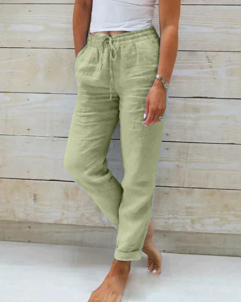Breathable women's linen pants – relaxed fit, lightweight, for summer activities Green Pants - Tophatter Daily Deals