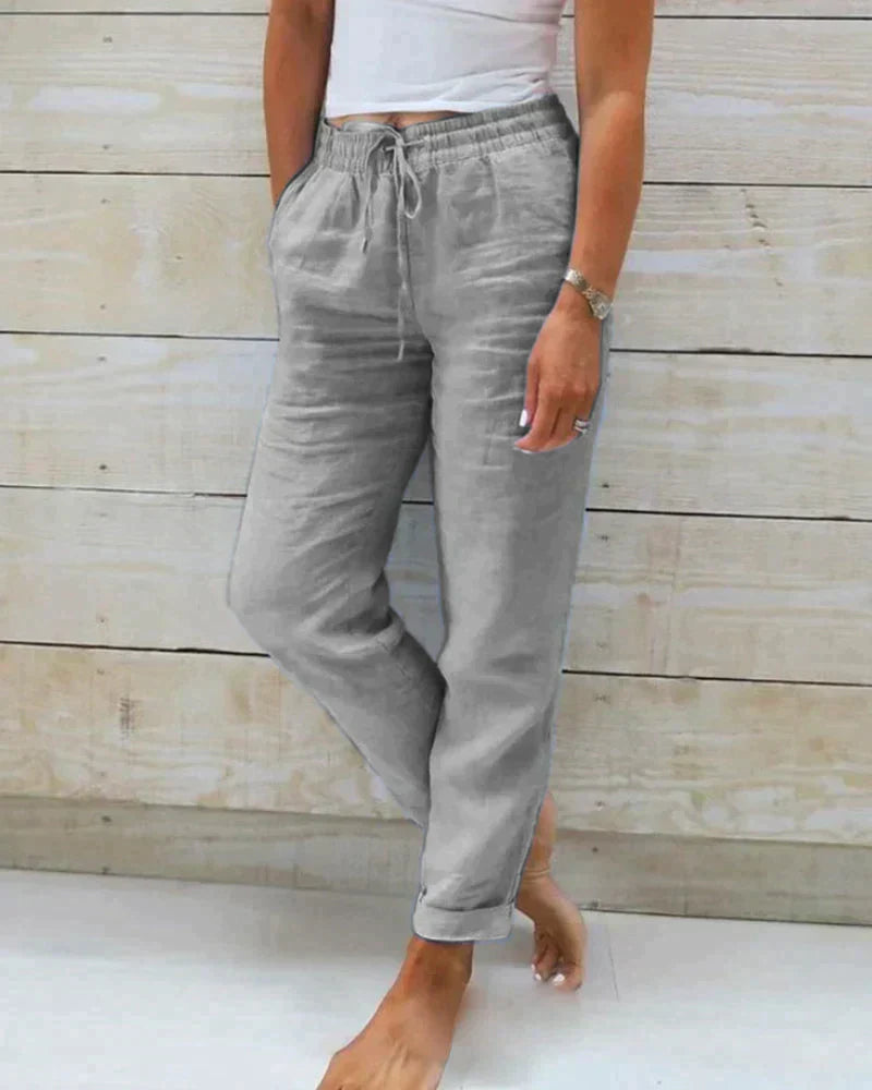 Breathable women's linen pants – relaxed fit, lightweight, for summer activities Gray Pants - Tophatter Daily Deals