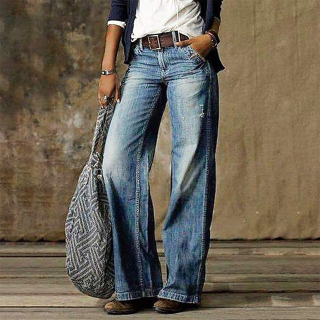Breathable women’s wide-leg pants – classic denim style, comfortable, for everyday wear Light blue Women's trousers - Tophatter Daily Deals