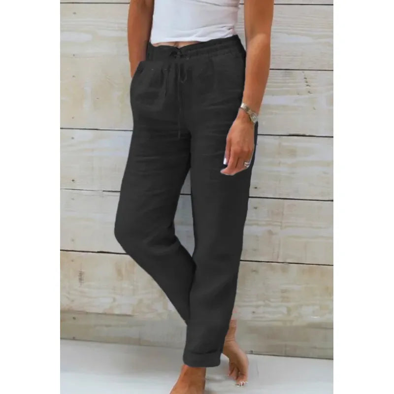 Breathable women's linen pants – relaxed fit, lightweight material, for warm days Black Women's trousers - Tophatter Daily Deals