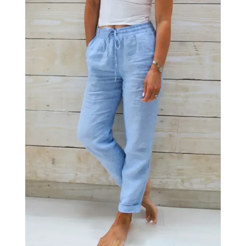Breathable women's linen pants – relaxed fit, lightweight material, for warm days Blue Women's trousers - Tophatter Daily Deals