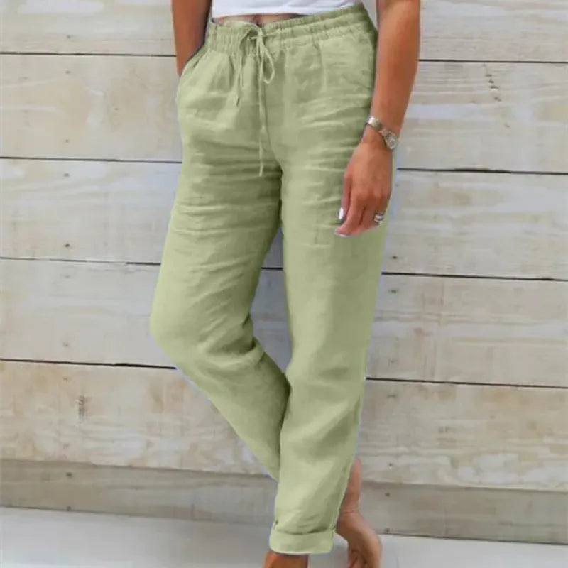Breathable women's linen pants – relaxed fit, lightweight material, for warm days Green Women's trousers - Tophatter Daily Deals