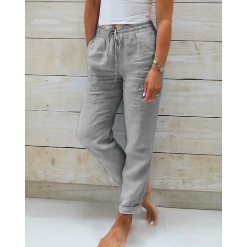Breathable women's linen pants – relaxed fit, lightweight material, for warm days Gray Women's trousers - Tophatter Daily Deals
