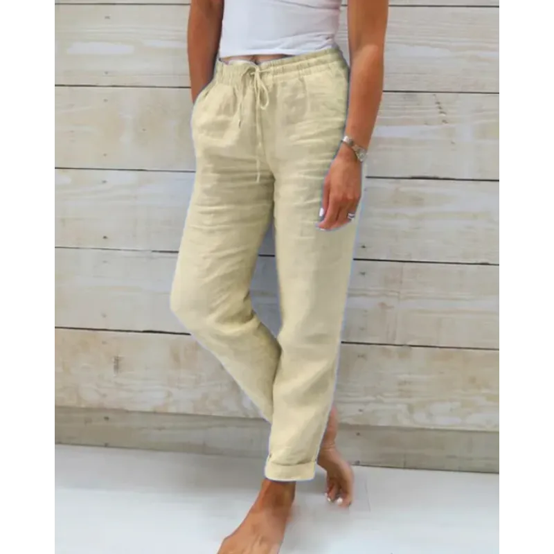 Breathable women's linen pants – relaxed fit, lightweight material, for warm days Khaki Women's trousers - Tophatter Daily Deals