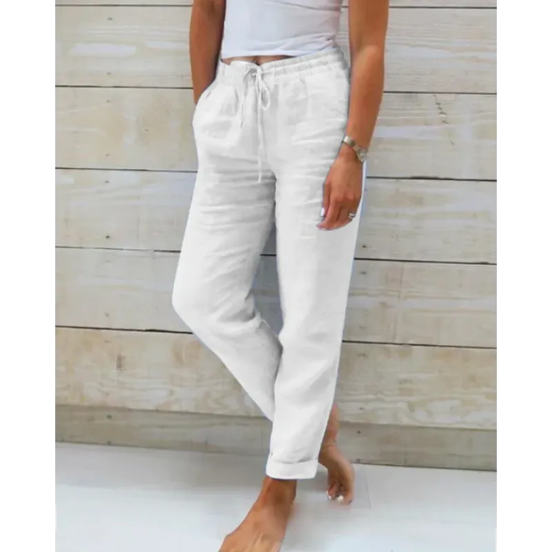 Breathable women's linen pants – relaxed fit, lightweight material, for warm days White Women's trousers - Tophatter Daily Deals