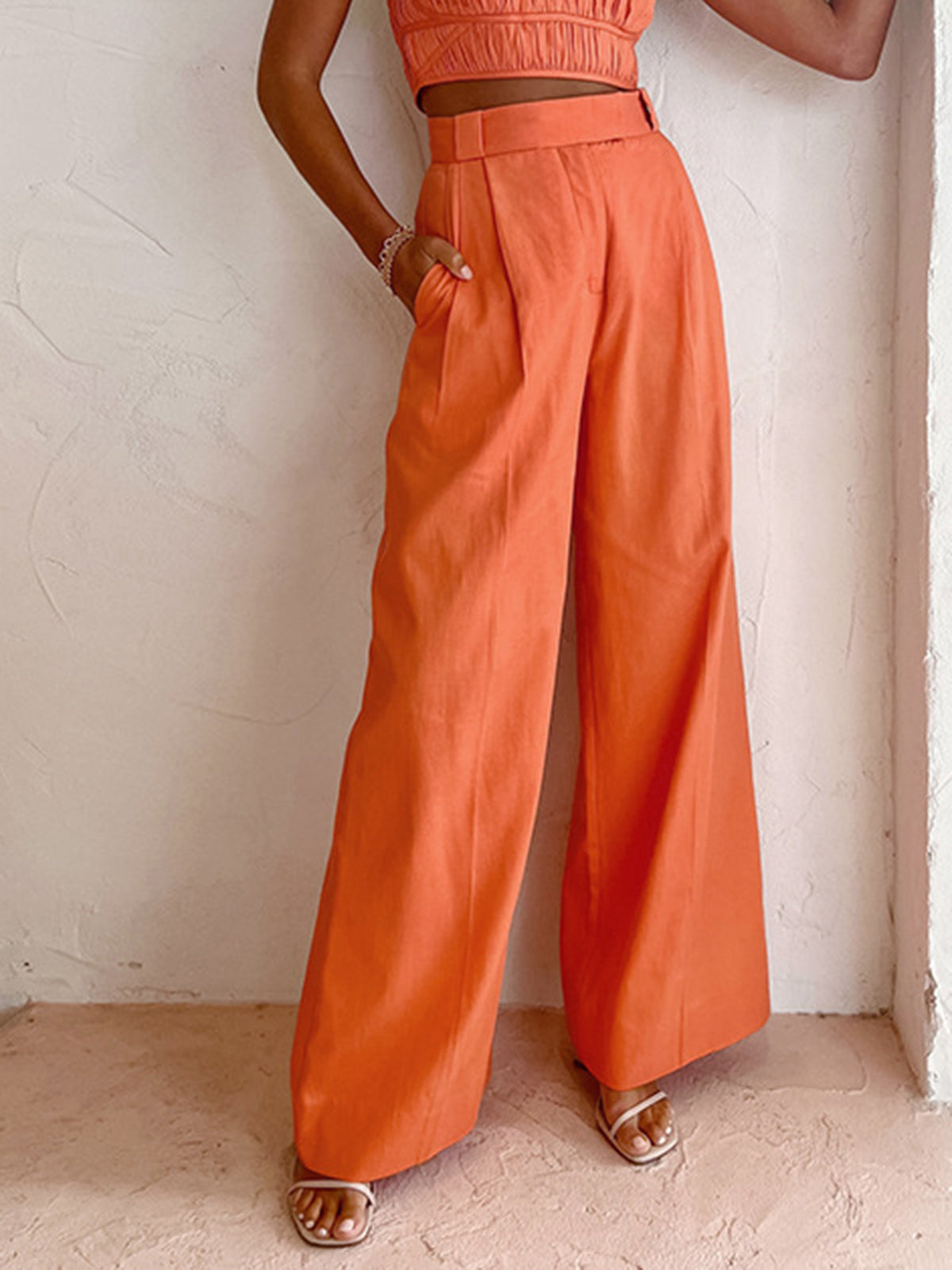 Breathable women's wide-leg pants – lightweight linen-cotton blend, for casual outings and travel Casual pants - Tophatter Daily Deals